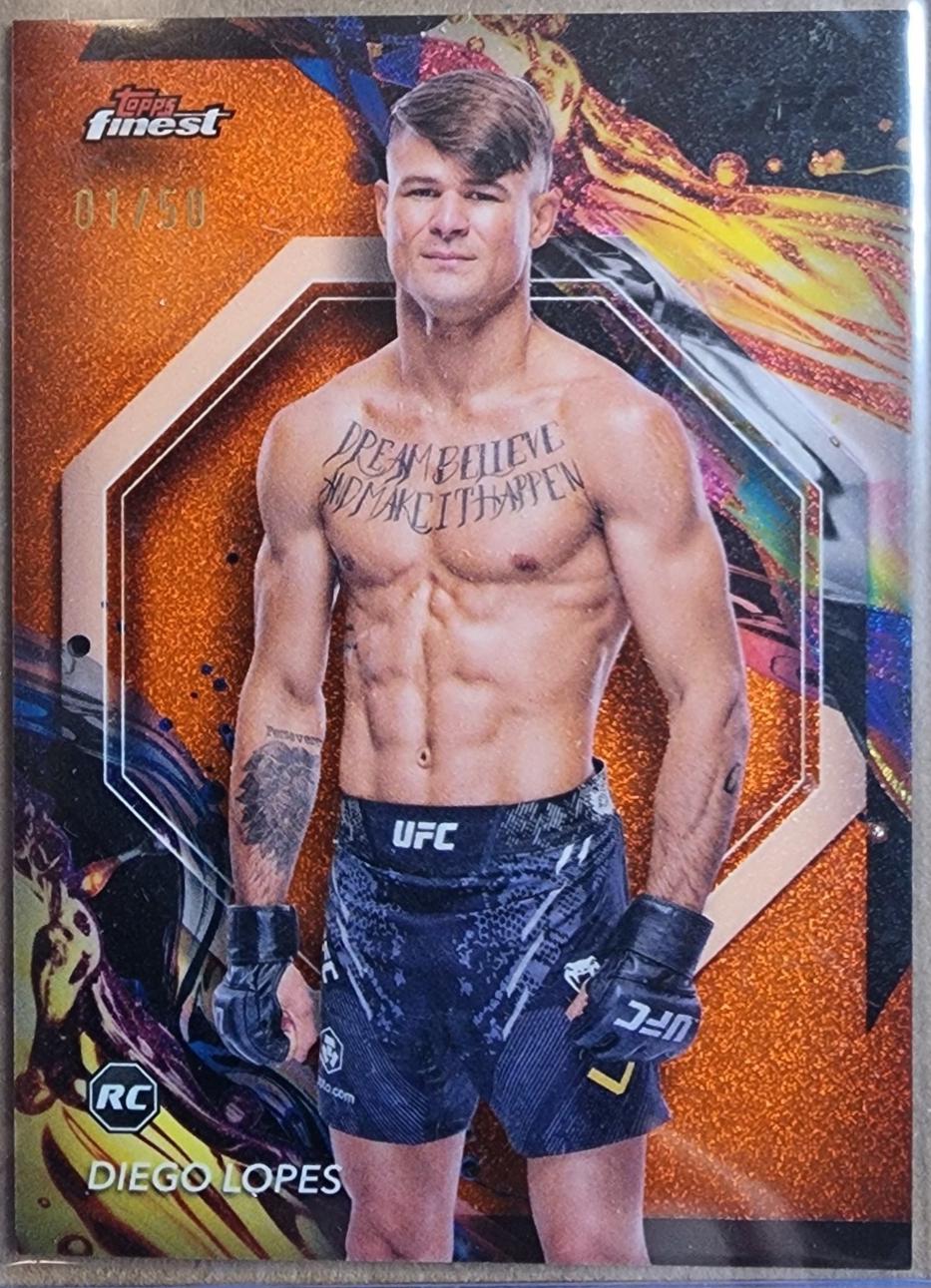 Diego Lopes 2024 Topps Finest UFC Base Uncommon #142 Tangerine Glitter Refractor