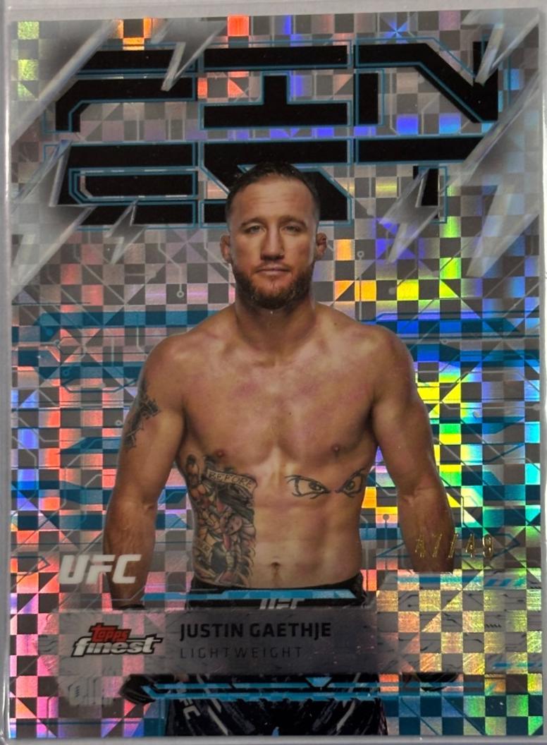 Justin Gaethje 2025 Topps Finest UFC Base Rare #215 Blue Checkerboard Refractor