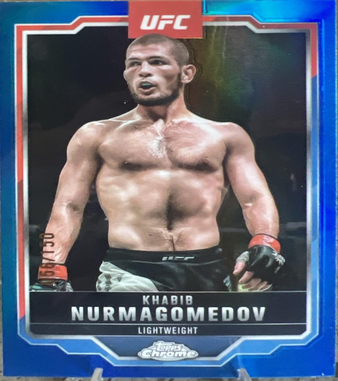 Khabib Nurmagomedov 2025 Topps Chrome UFC Base #36 Blue Refractor