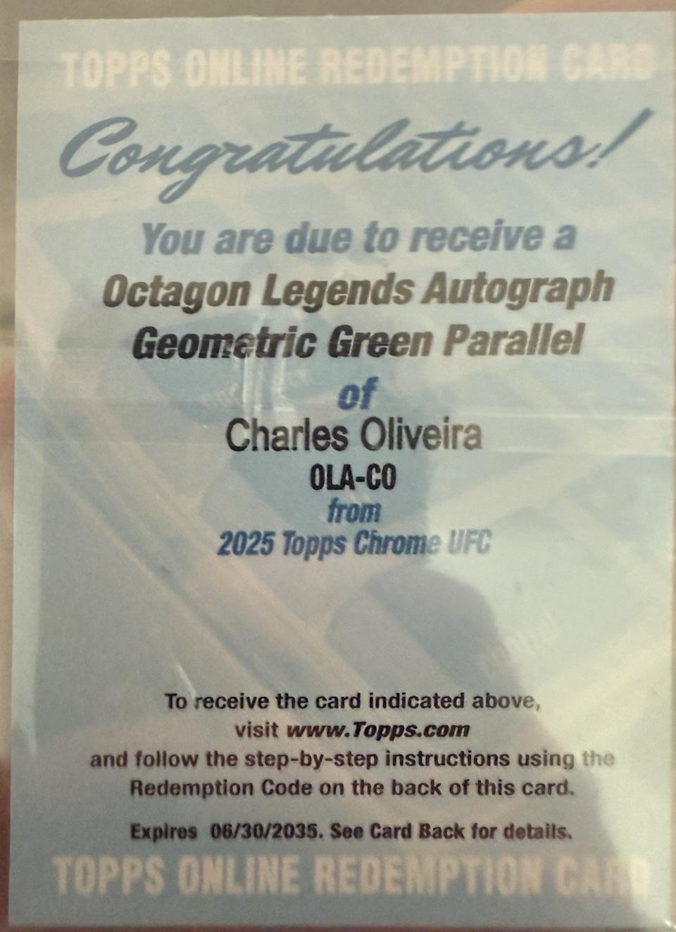 Charles Oliveira 2025 Topps Chrome UFC Octagon Legends Autographs #OLA-CO Geometric Green Refractor