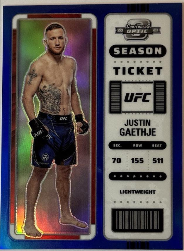 Justin Gaethje 2023 Panini Chronicles UFC Base Contenders Optic Season Ticket #373 Green