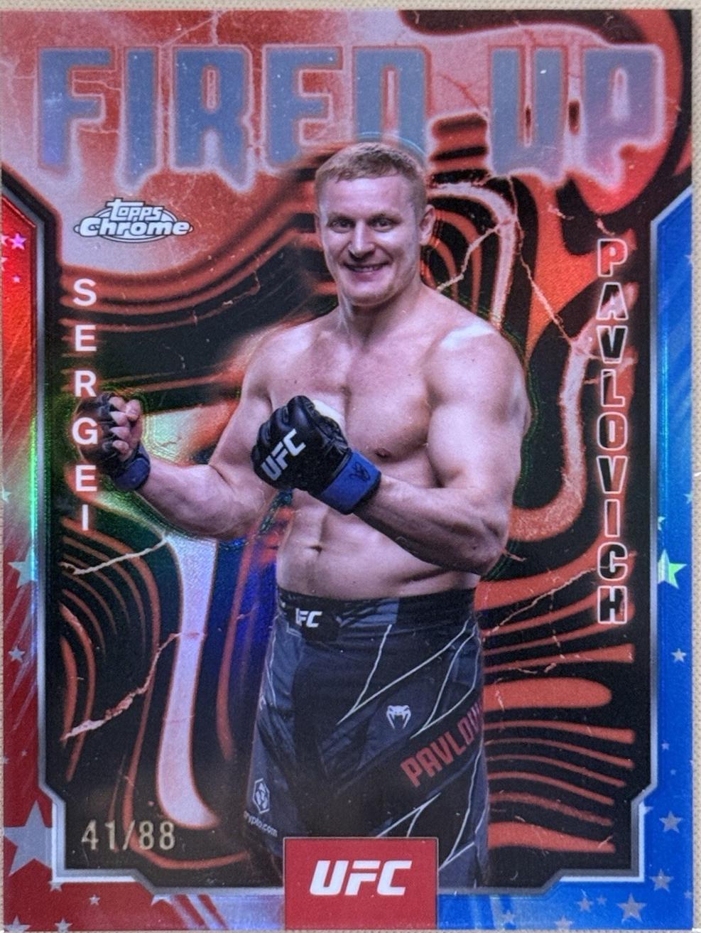 Sergei Pavlovich 2025 Topps Chrome UFC Fired Up #FUP-9 Red White Blue Refractor