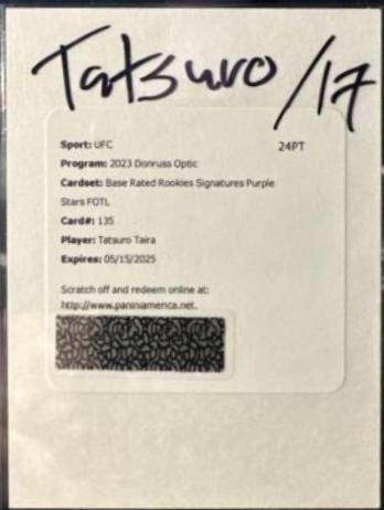 Tatsuro Taira 2023 Panini Donruss Optic UFC Base Rated Rookies Signatures #135 Purple Stars