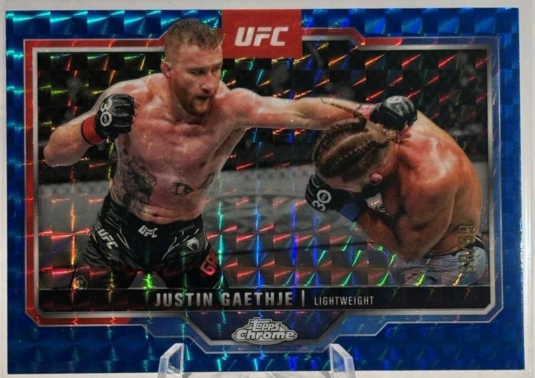 Justin Gaethje 2025 Topps Chrome UFC Base #138 Blue Geometric Refractor