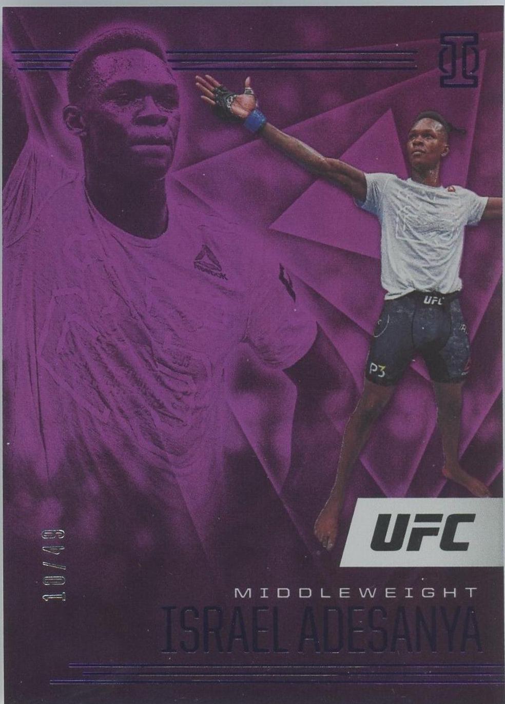 Israel Adesanya 2021 Panini Chronicles UFC Base Illusions #179 Purple