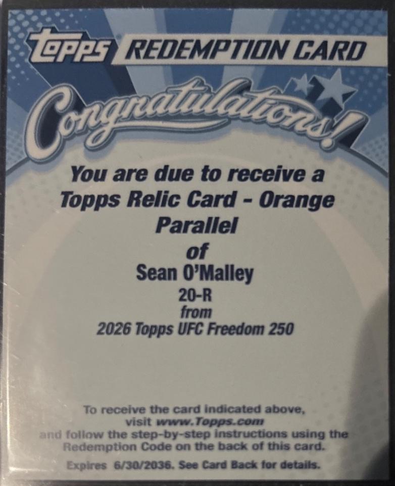 Sean O'Malley 2026 Topps UFC Freedom 250 Base #20 Orange