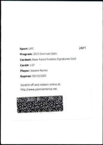 Josiane Nunes 2023 Panini Donruss Optic UFC Base Rated Rookies Signatures #137 Gold