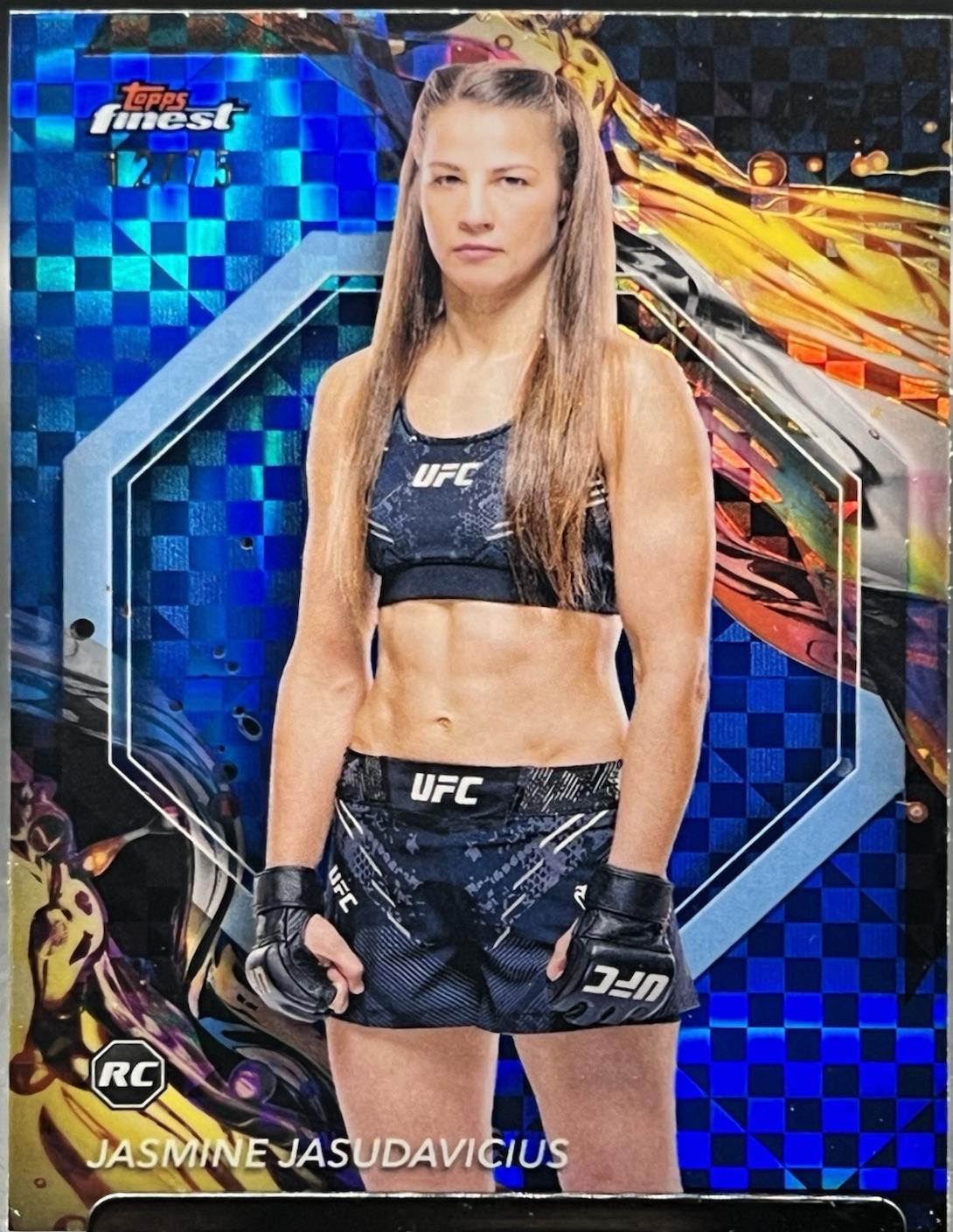 Jasmine Jasudavicius 2024 Topps Finest UFC Base Uncommon #123 Blue Checkerboard Refractor