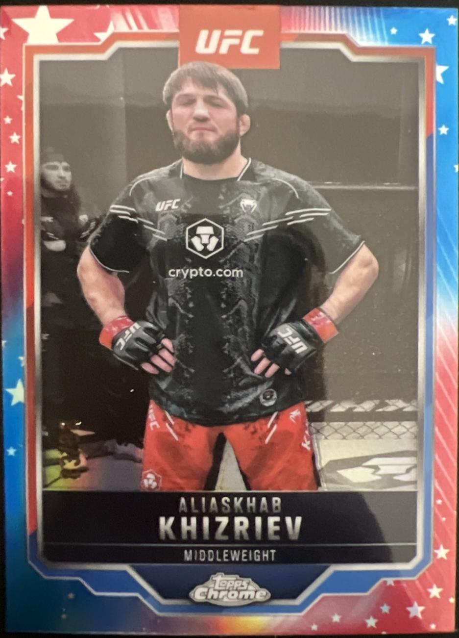 Aliaskhab Khizriev 2025 Topps Chrome UFC Base #196 Red White Blue Refractor