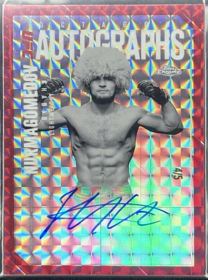 Khabib Nurmagomedov 2025 Topps Chrome UFC Octagon Legends Autographs #OLA-KN Red Refractor