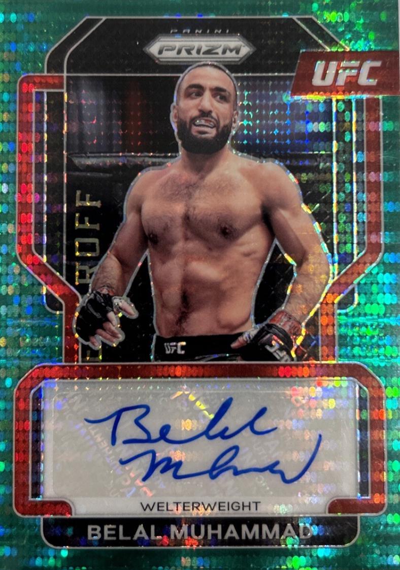 Belal Muhammad 2022 Panini Prizm UFC Signatures #SG-BMH Green Pulsar