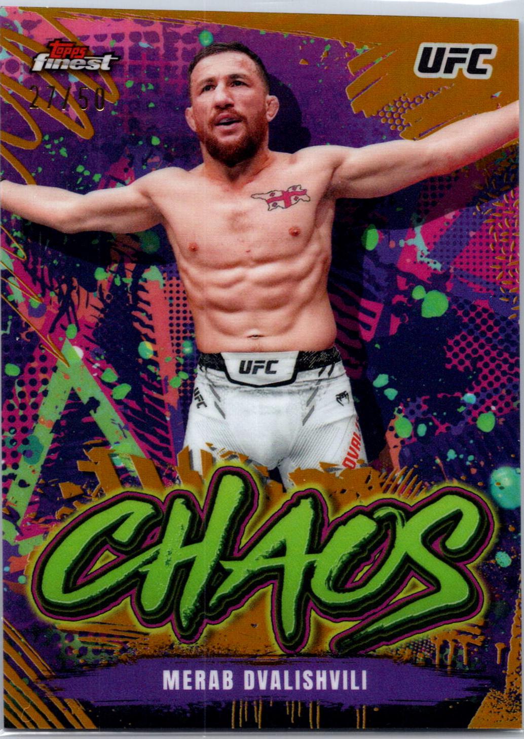 Merab Dvalishvili 2024 Topps Finest UFC Chaos #CHA-9 Gold Refractor