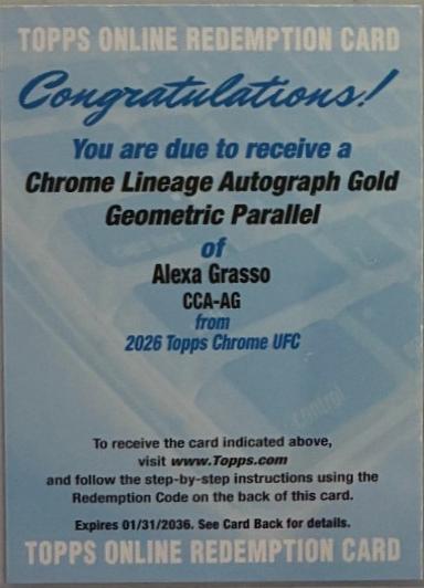 Alexa Grasso 2026 Topps Chrome UFC Chrome Lineage Autographs #CCA-AG Gold Geometric Refractor