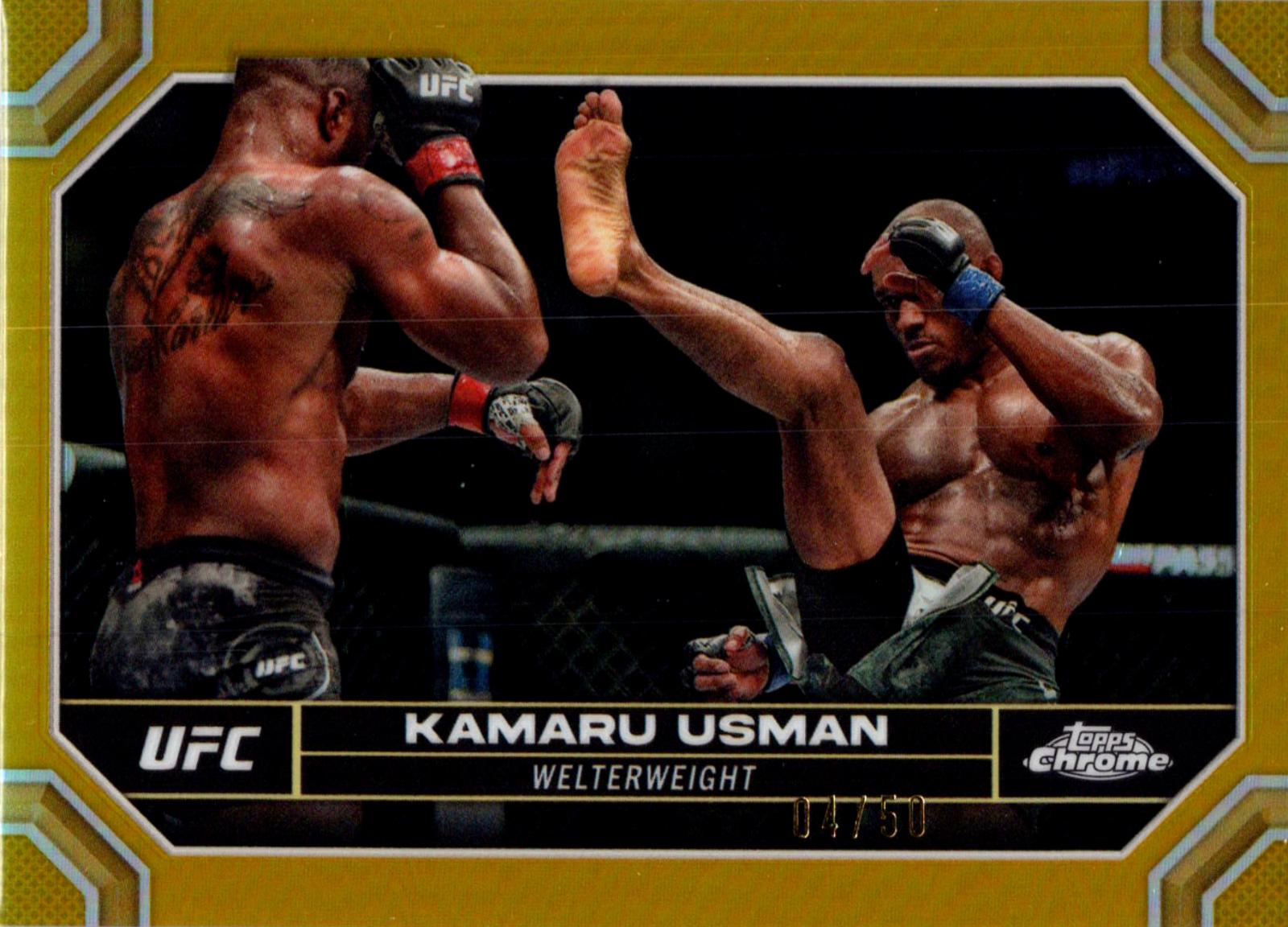 Kamaru Usman 2024 Topps Chrome UFC Base #108 Gold Refractor