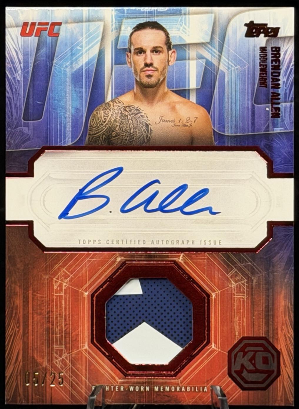 Brendan Allen 2025 Topps Knockout UFC Knockout Autograph Relics #KAR-BA Platinum
