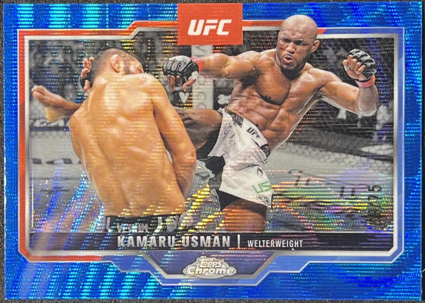 Kamaru Usman 2025 Topps Chrome UFC Base #27 Blue Wave Refractor
