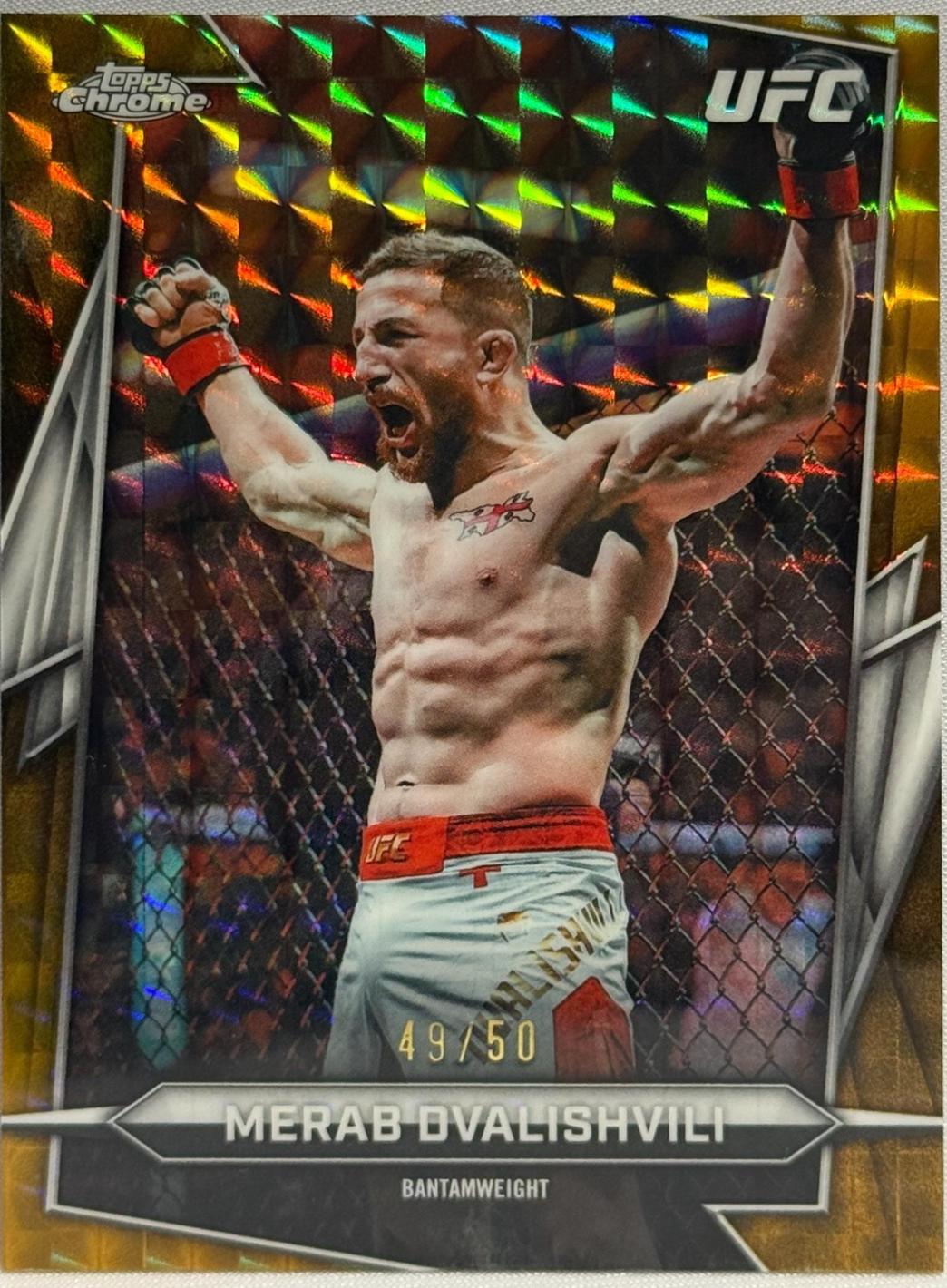 Merab Dvalishvili 2026 Topps Chrome UFC Base #50 Gold Geometric Refractor