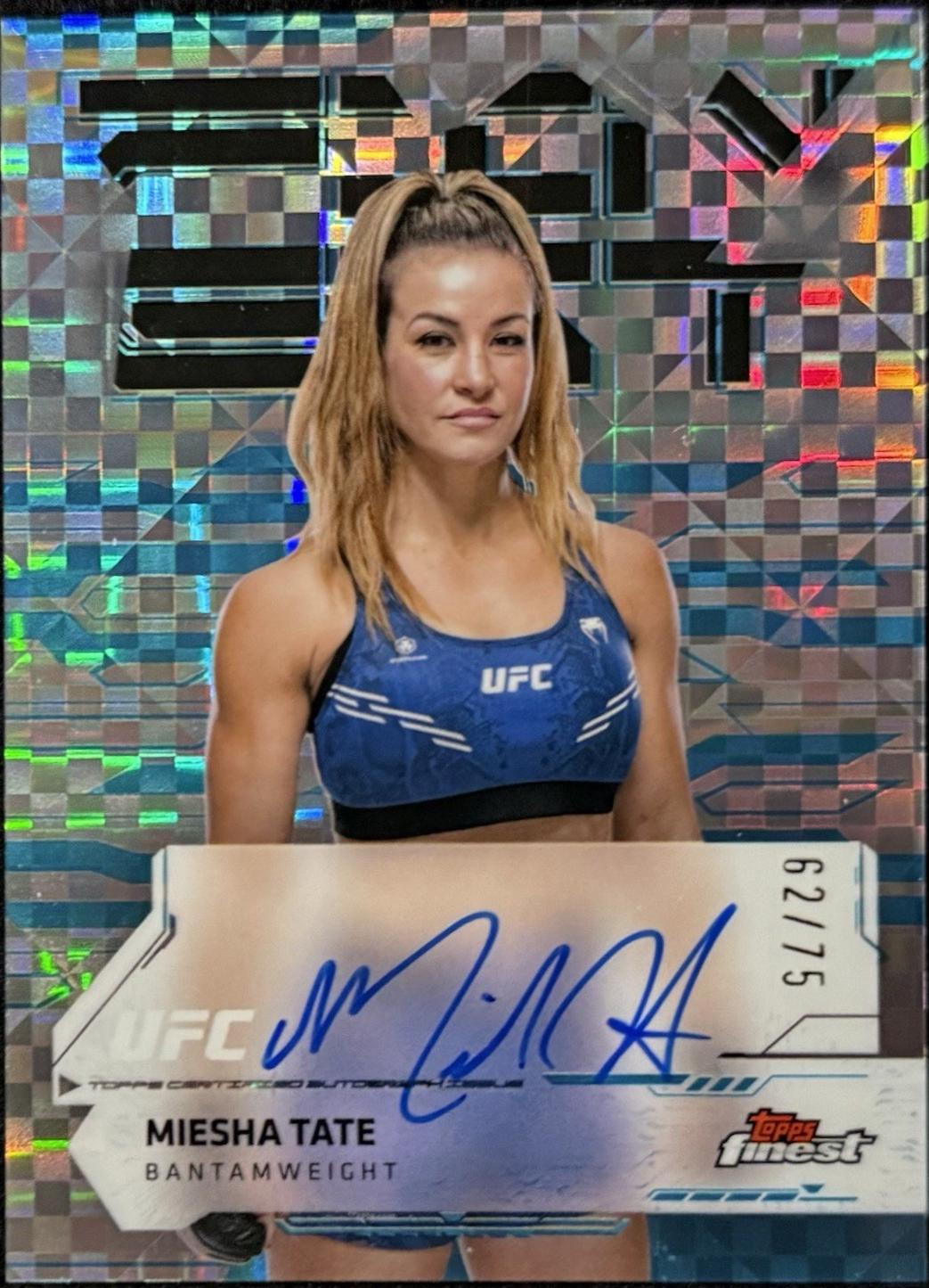 Miesha Tate 2025 Topps Finest UFC Finest Autographs #FA-MT Blue Checkerboard Refractor