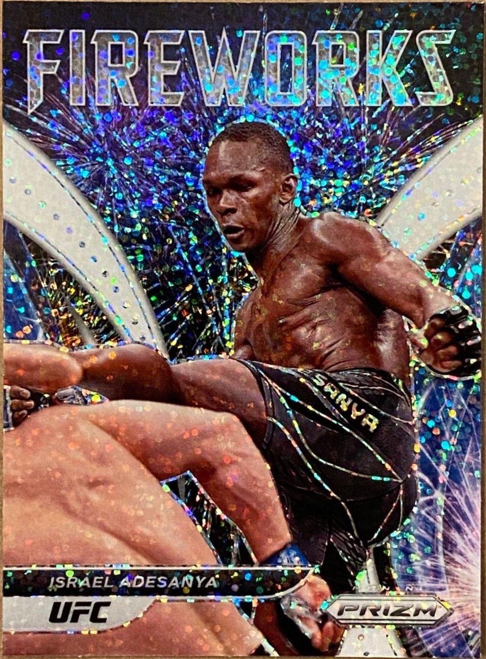 Israel Adesanya 2022 Panini Prizm UFC Fireworks #7 White Sparkle