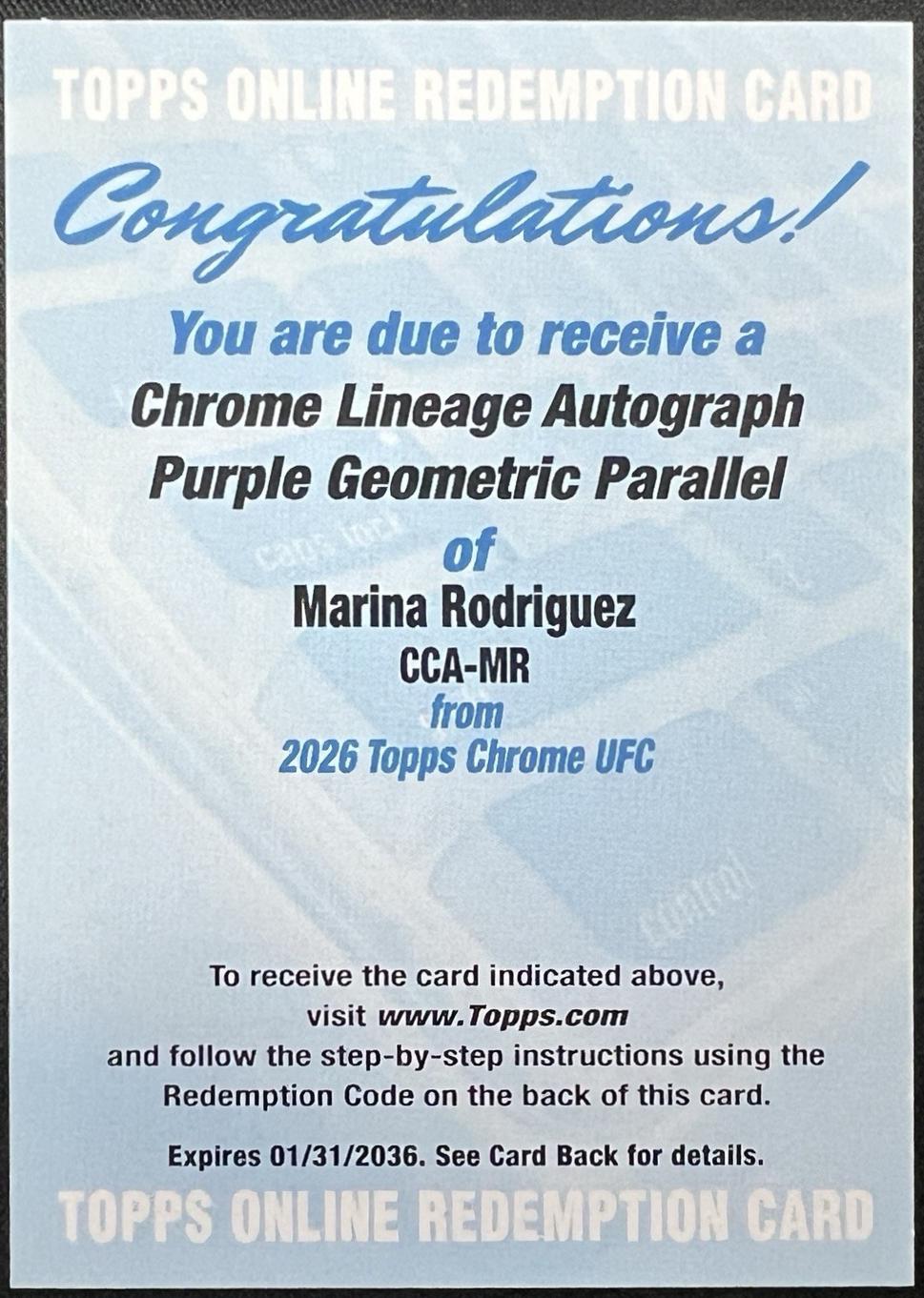 Marina Rodriguez 2026 Topps Chrome UFC Chrome Lineage Autographs #CCA-MR Purple Geometric Refractor