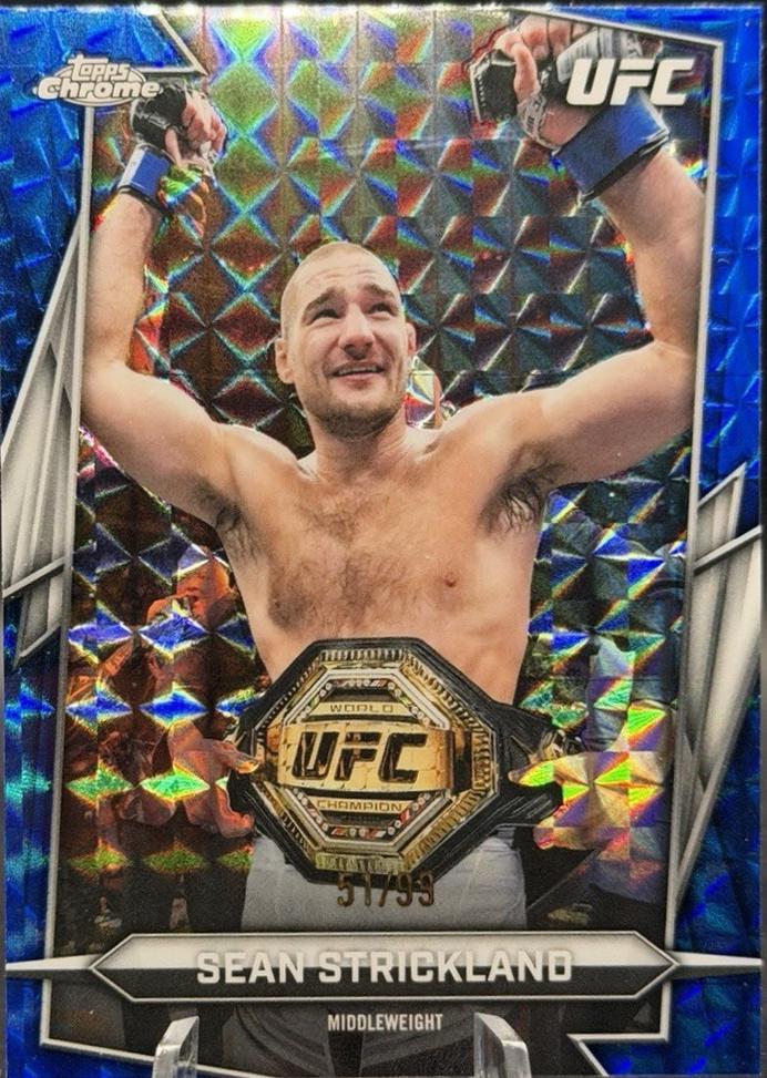 Sean Strickland 2026 Topps Chrome UFC Base #2 Blue Geometric Refractor