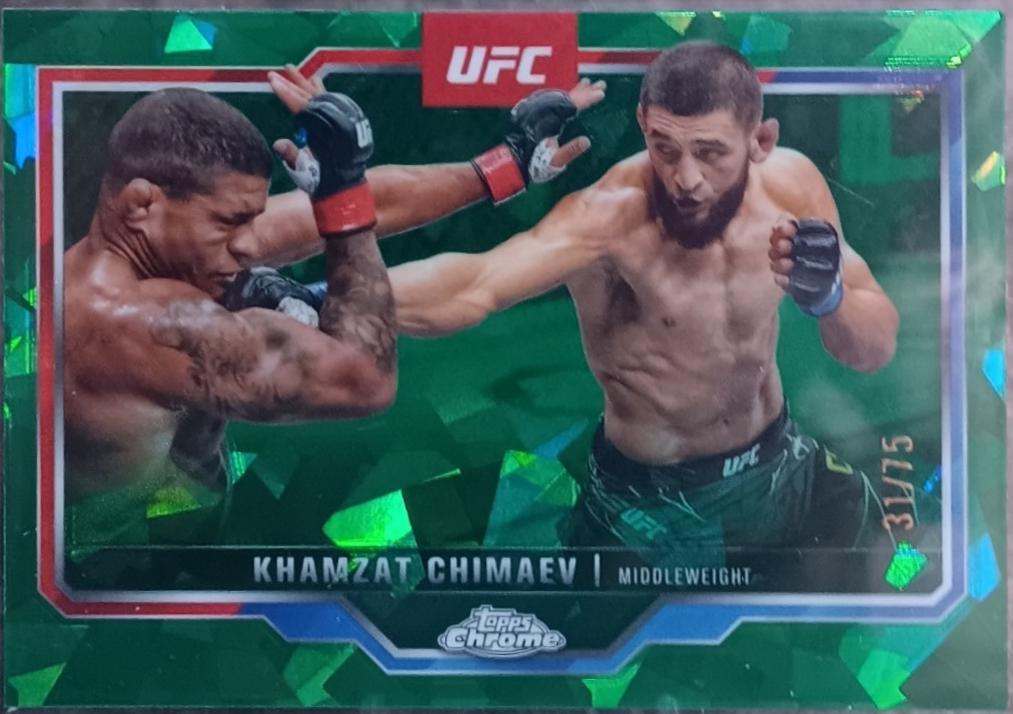 Khamzat Chimaev 2025 Topps Chrome Sapphire UFC Base Sapphire #102 Green Sapphire