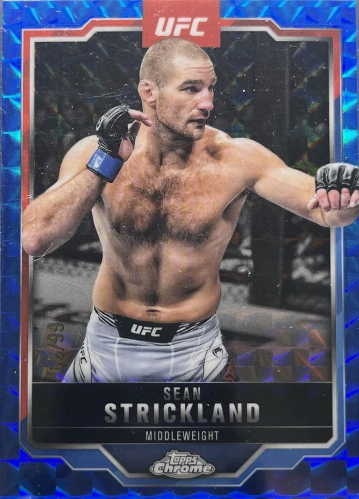 Sean Strickland 2025 Topps Chrome UFC Base #74 Blue Geometric Refractor