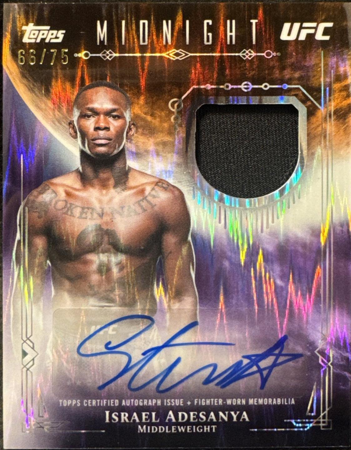 Israel Adesanya 2026 Topps Midnight UFC Relic Autographs #VRA-IA Dusk