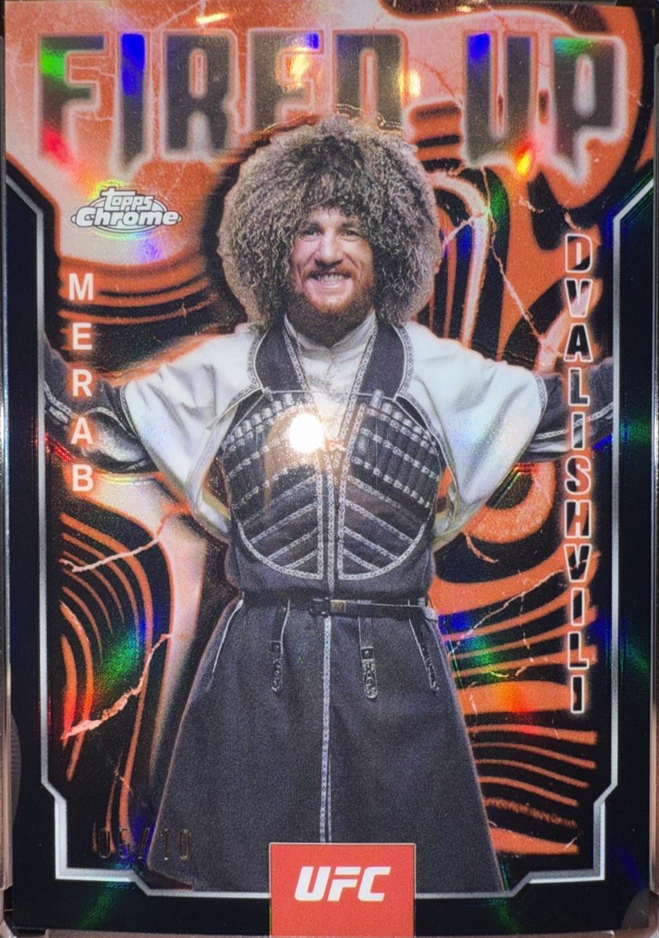 Merab Dvalishvili 2025 Topps Chrome UFC Fired Up #FUP-12 Black & Gold Refractor