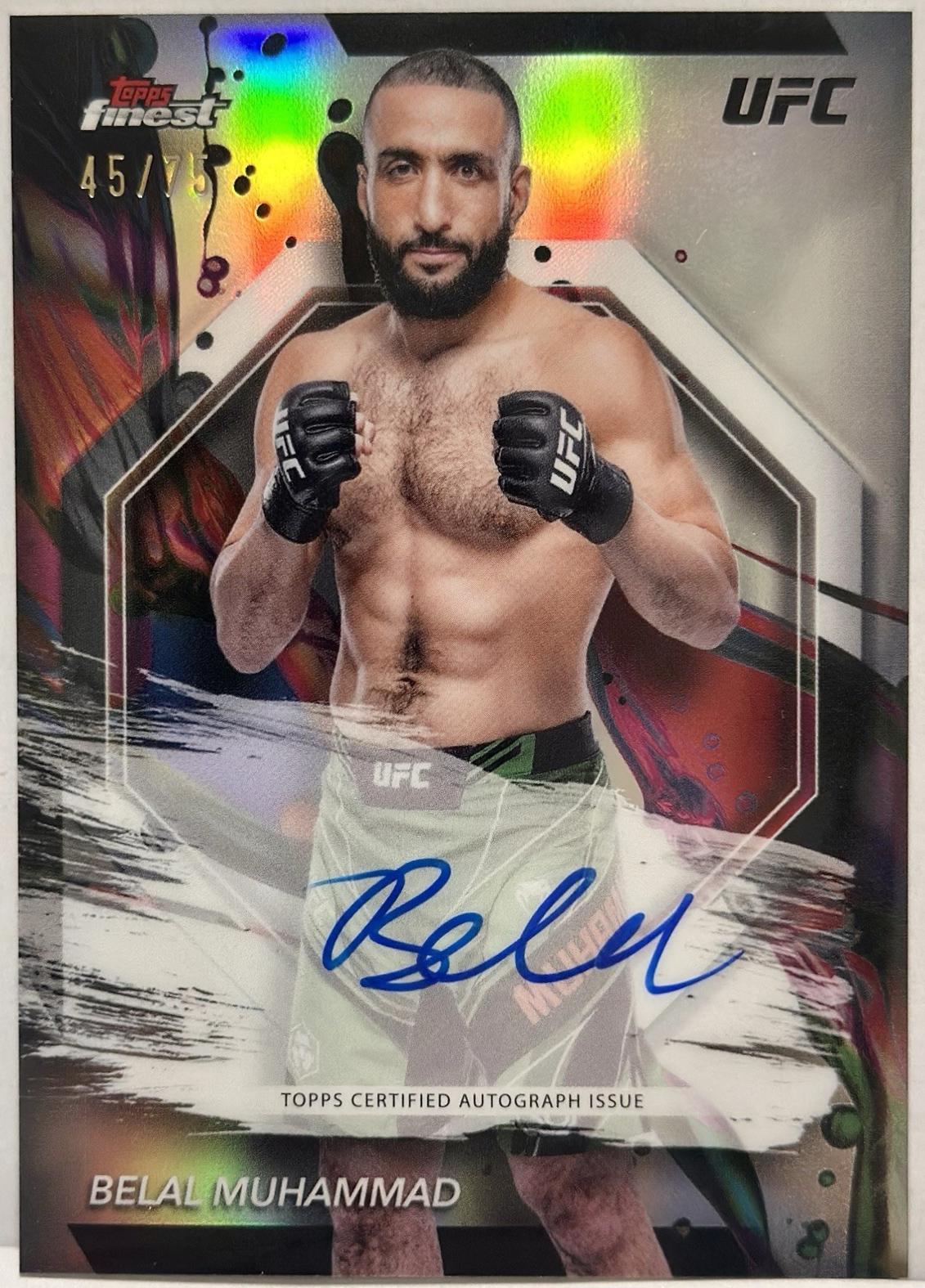 Belal Muhammad 2024 Topps Finest UFC Finest Autographs #FA-BMD Blue Checkerboard Refractor