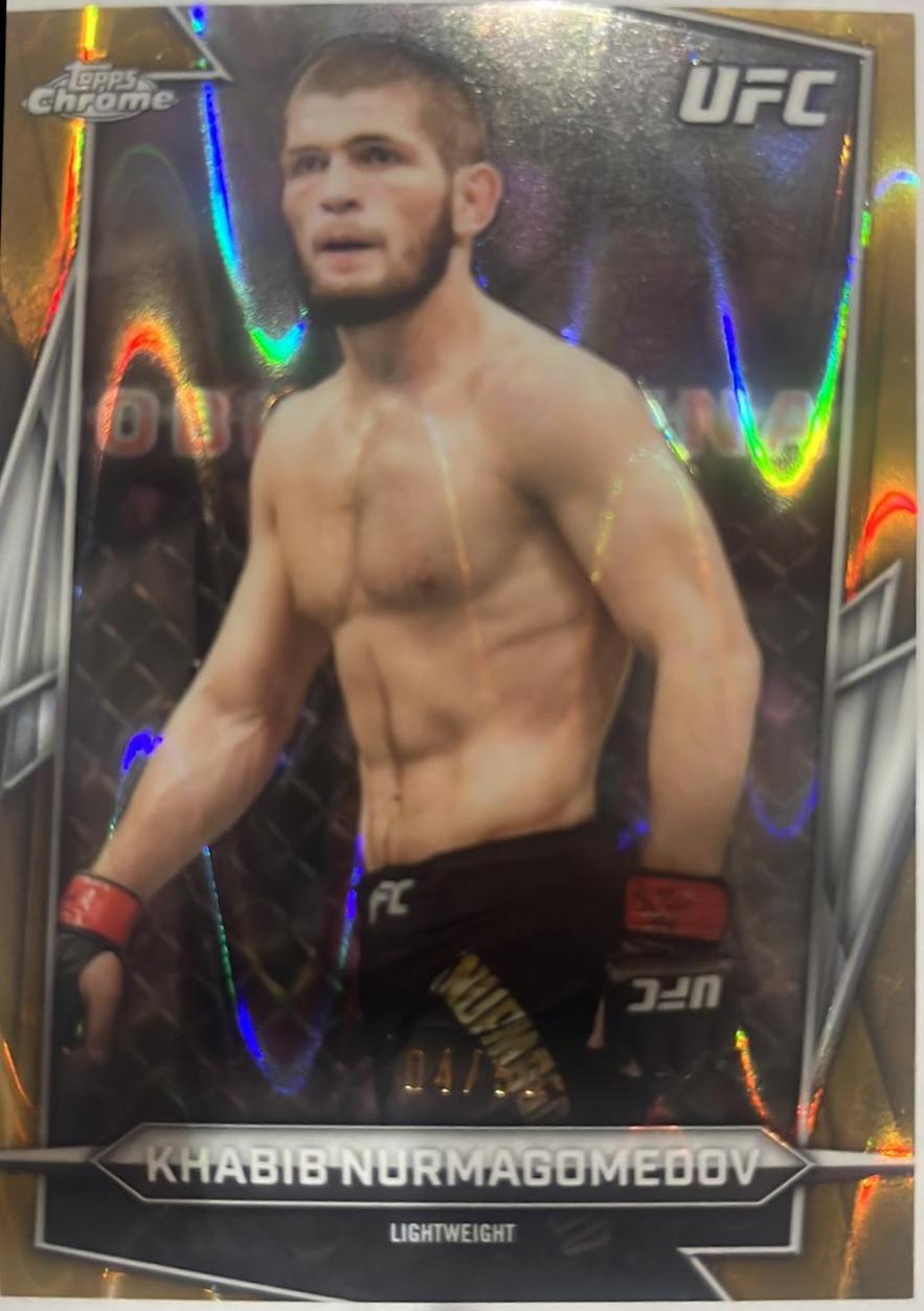 Khabib Nurmagomedov 2026 Topps Chrome UFC Base #140 Gold Ray Wave Refractor