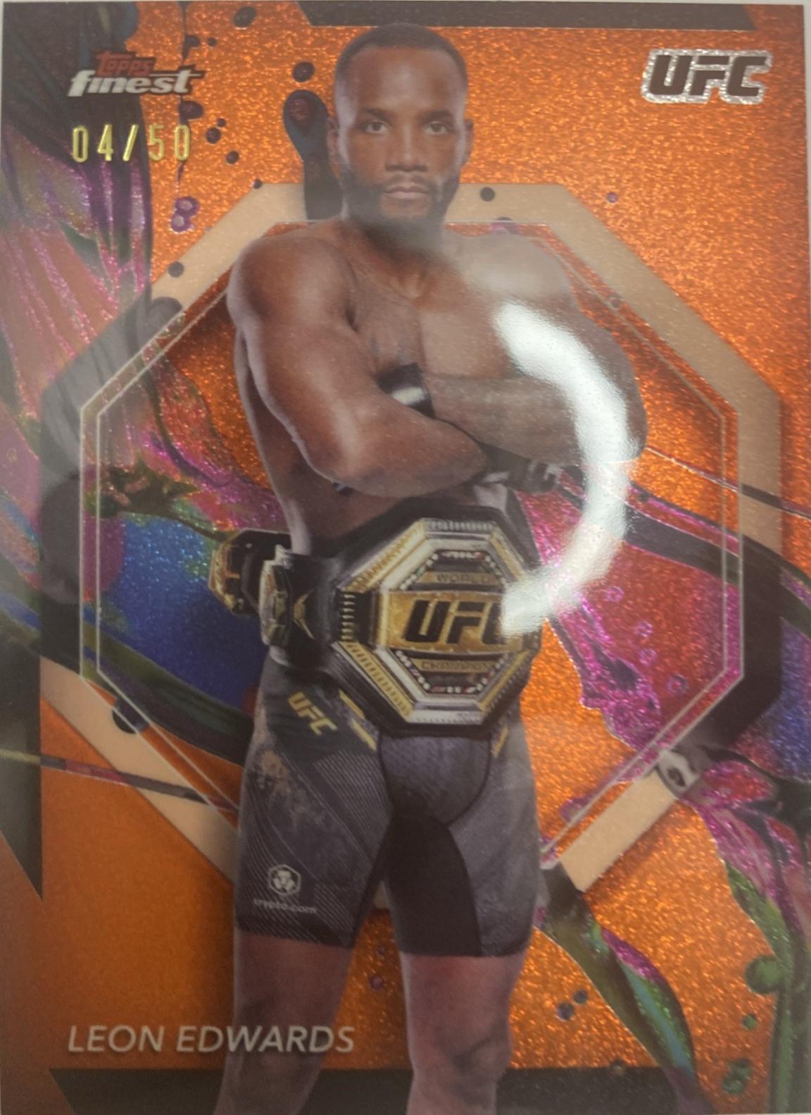 Leon Edwards 2024 Topps Finest UFC Base Common #72 Tangerine Glitter Refractor