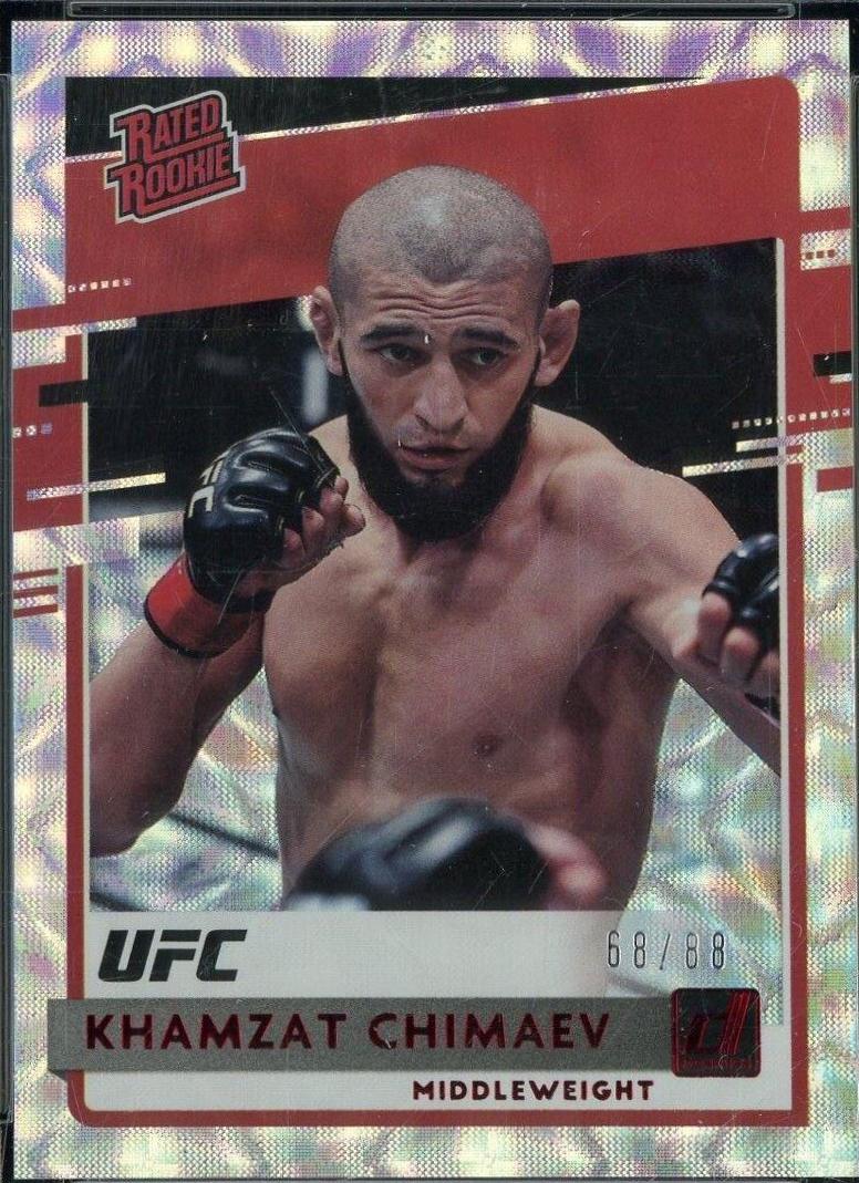 Khamzat Chimaev 2021 Panini Chronicles UFC Base Donruss Rated Rookies #25 Asia Red