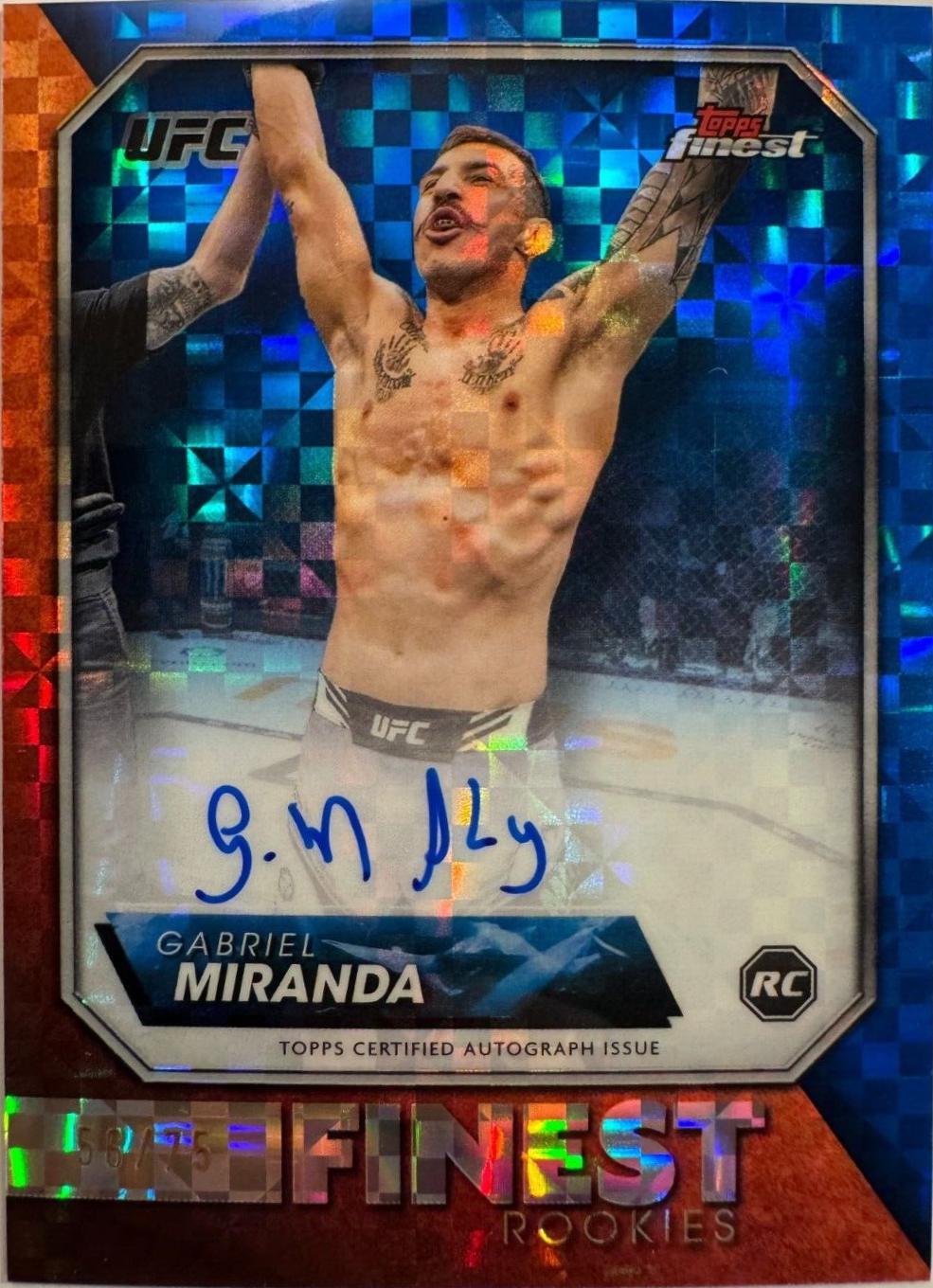 Gabriel Miranda 2024 Topps Finest UFC Rookie Finest Autographs #RFA-GM Blue Checkerboard Refractor