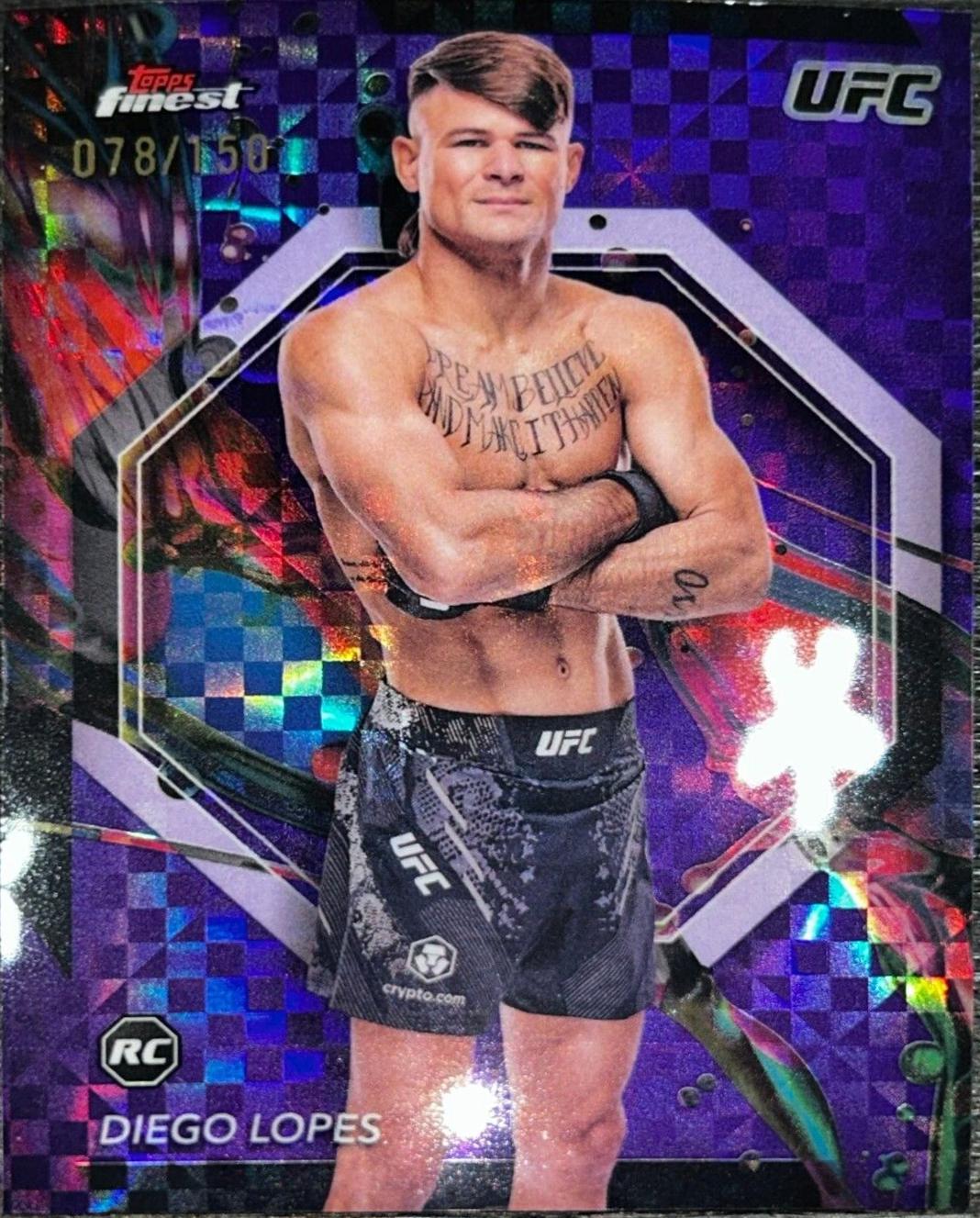 Diego Lopes 2024 Topps Finest UFC Base Common #42 Purple Checkerboard Refractor