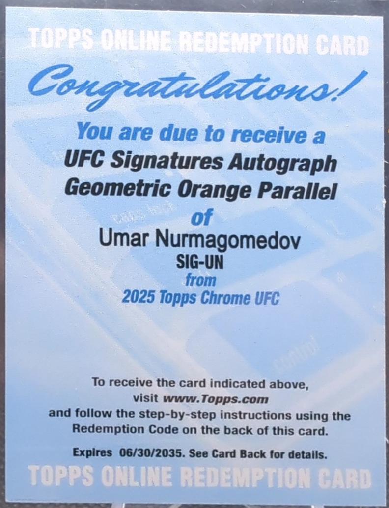 Umar Nurmagomedov 2025 Topps Chrome UFC UFC Signatures #SIG-UN Geometric Orange Refractor