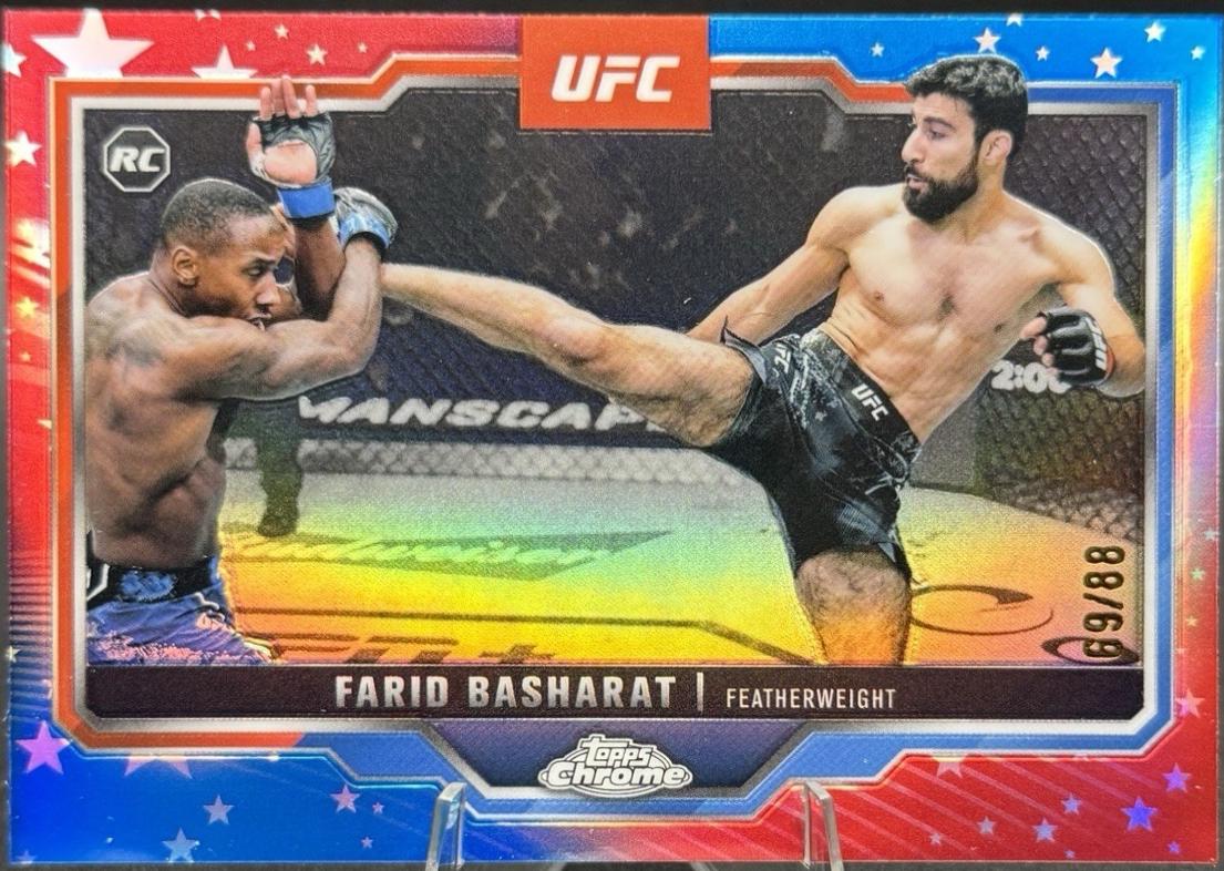 Farid Basharat 2025 Topps Chrome UFC Base #132 Red White Blue Refractor