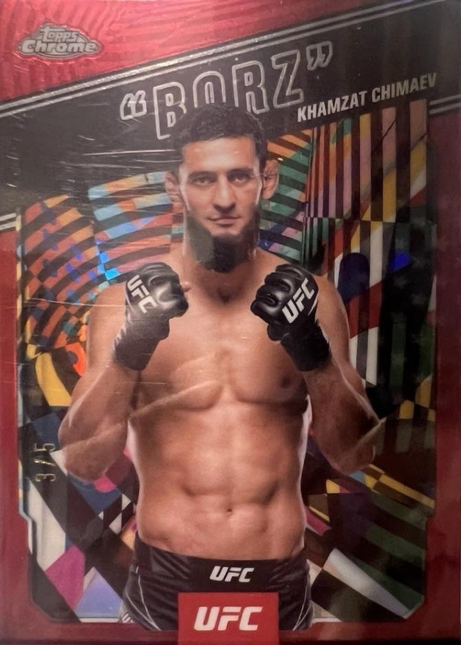 Khamzat Chimaev 2025 Topps Chrome UFC AKA #AKA-2 Red Refractor