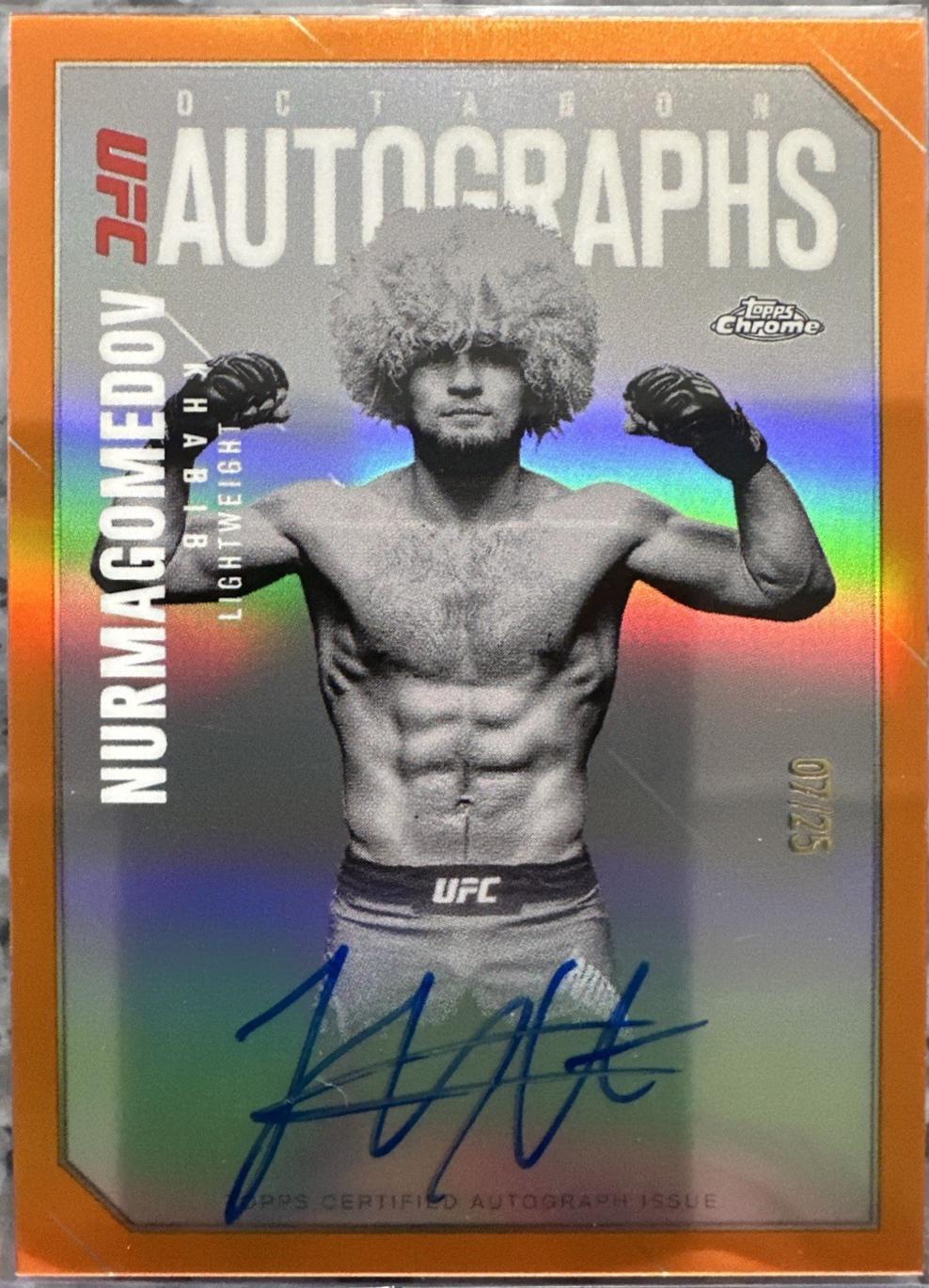 Khabib Nurmagomedov 2025 Topps Chrome UFC Octagon Legends Autographs #OLA-KN Orange Refractor