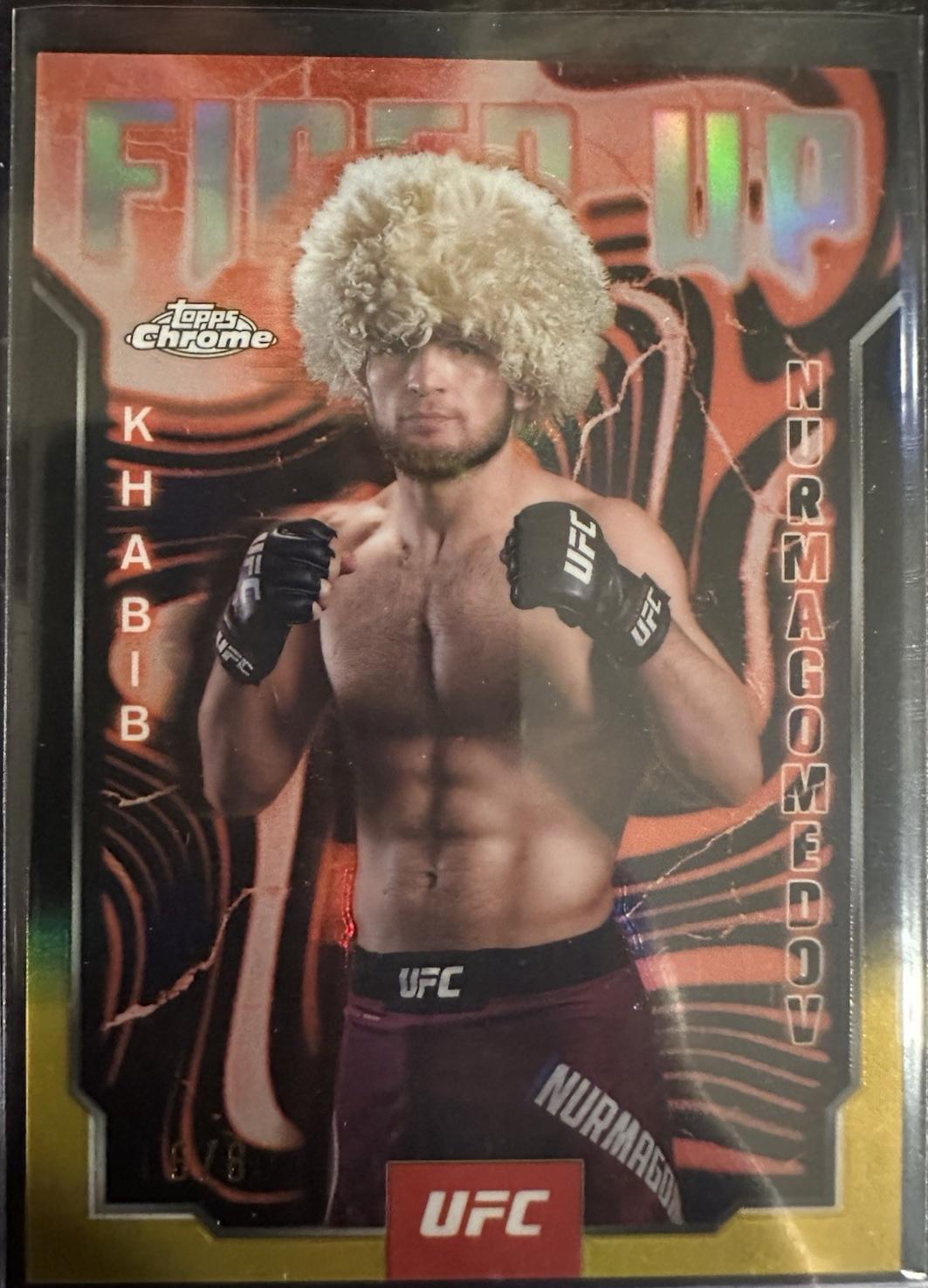 Khabib Nurmagomedov 2025 Topps Chrome UFC Fired Up #FUP-1 Black & Gold Refractor