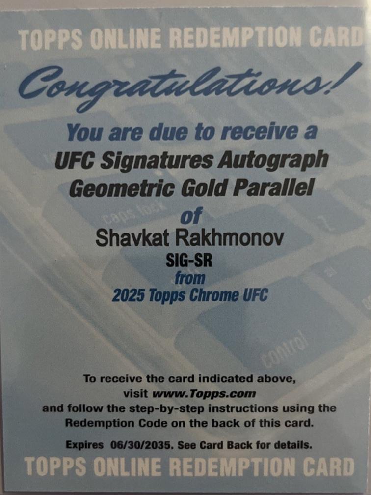 Shavkat Rakhmonov 2025 Topps Chrome UFC UFC Signatures #SIG-SR Geometric Gold Refractor