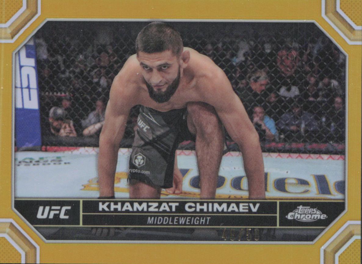 Khamzat Chimaev 2024 Topps Chrome UFC Base #114 Gold Refractor