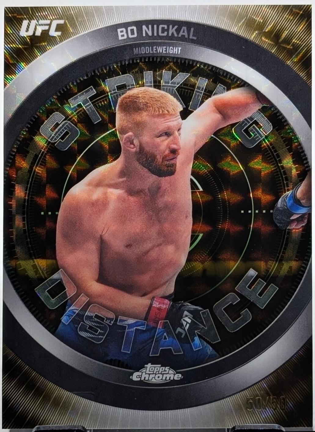 Bo Nickal 2026 Topps Chrome UFC Striking Distance #SD-23 Gold Geometric Refractor
