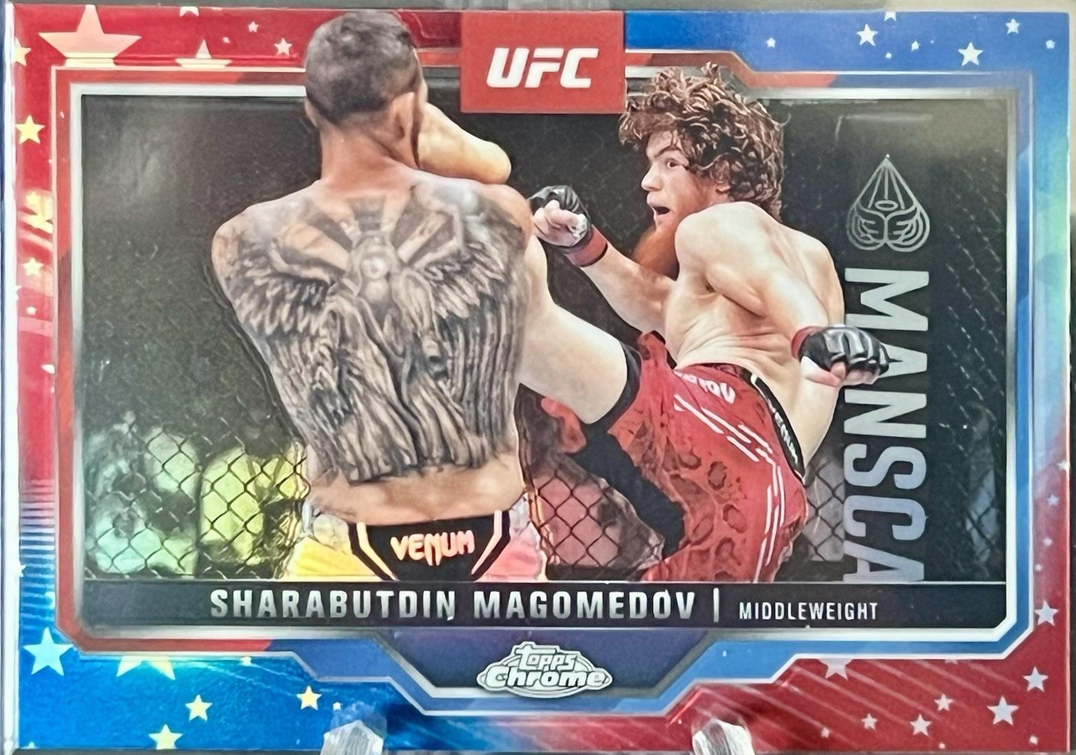Shara Magomedov 2025 Topps Chrome UFC Base #12 Red & Blue Refractor