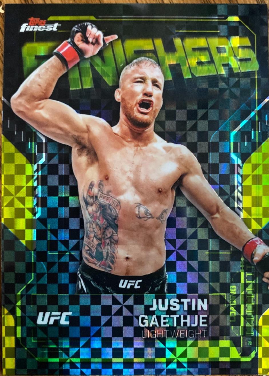 Justin Gaethje 2025 Topps Finest UFC Finishers #FN-22 Checkerboard Refractor