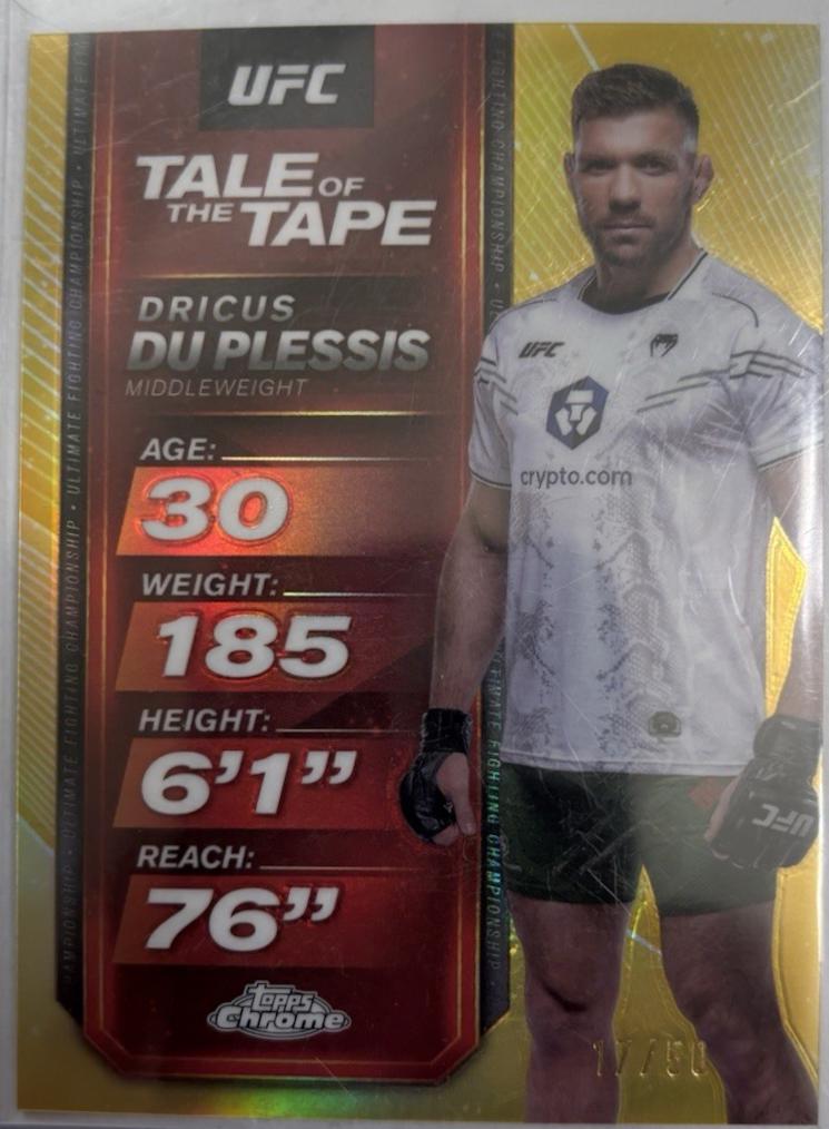 Dricus Du Plessis 2025 Topps Chrome UFC Tale of the Tape #TTT-6 Gold Refractor