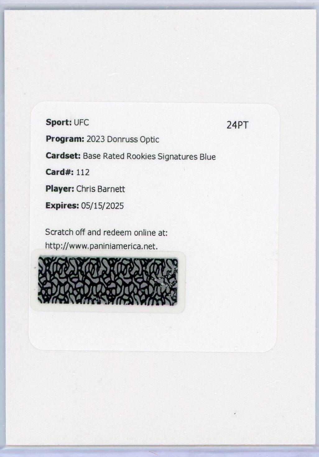 Chris Barnett 2023 Panini Donruss Optic UFC Base Rated Rookies Signatures #112 Blue