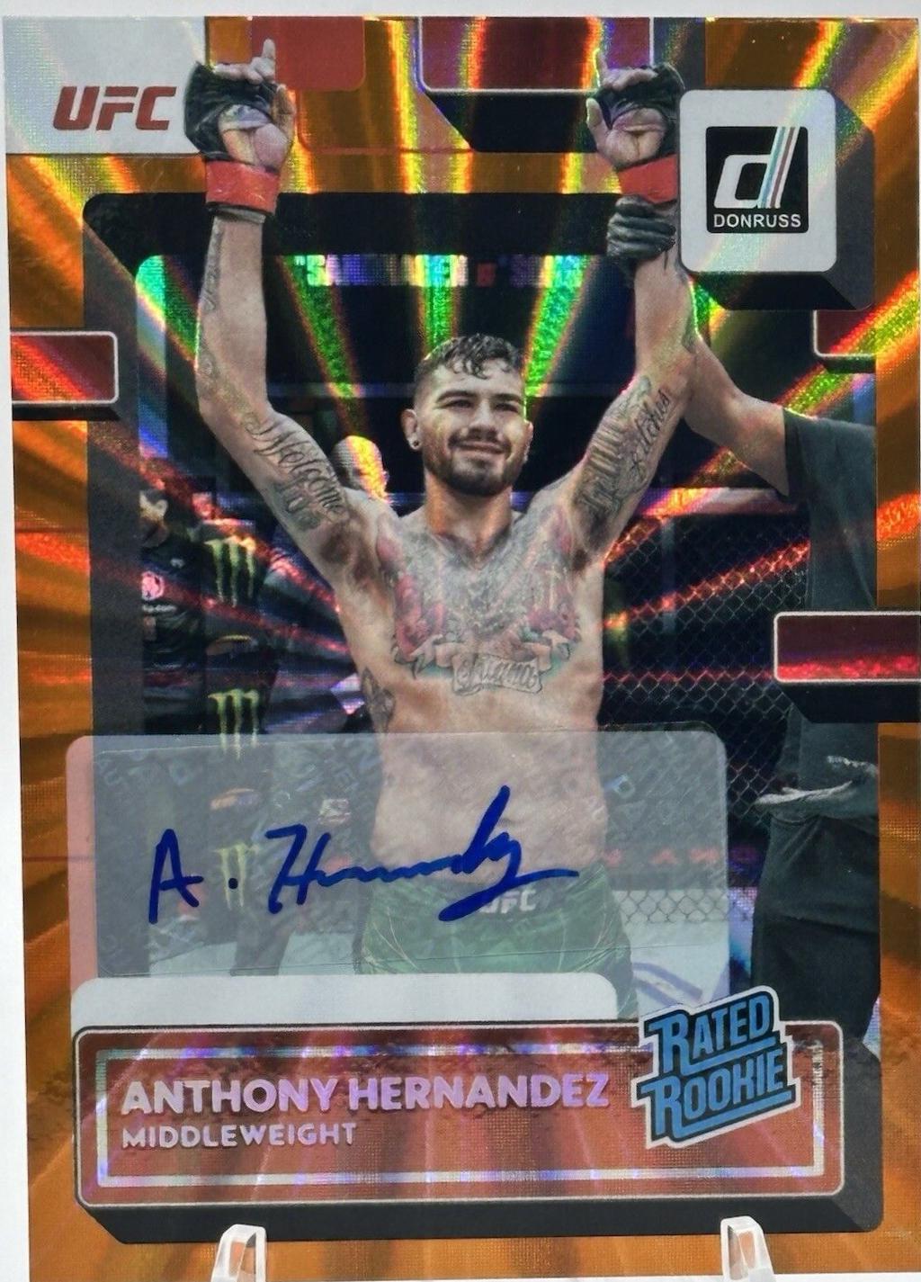 Anthony Hernandez 2023 Panini Donruss UFC Rated Rookies Signatures #211 Orange Laser