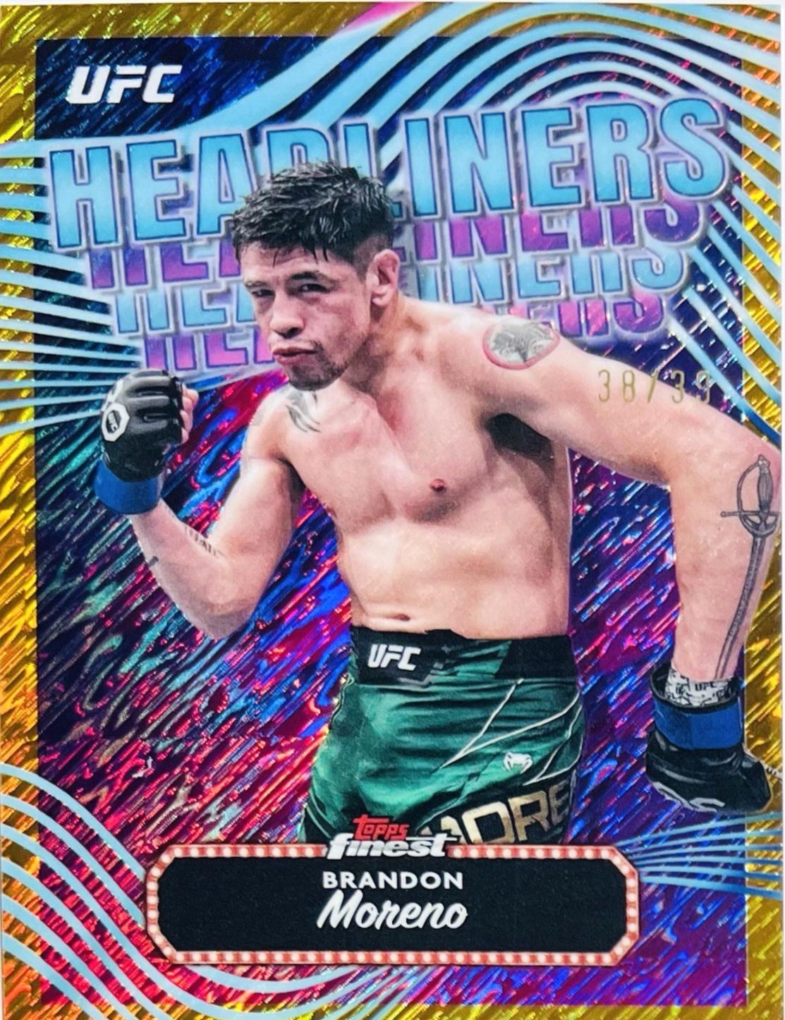 Brandon Moreno 2024 Topps Finest UFC Headliners #HDL-10 Gold Shimmer Refractor