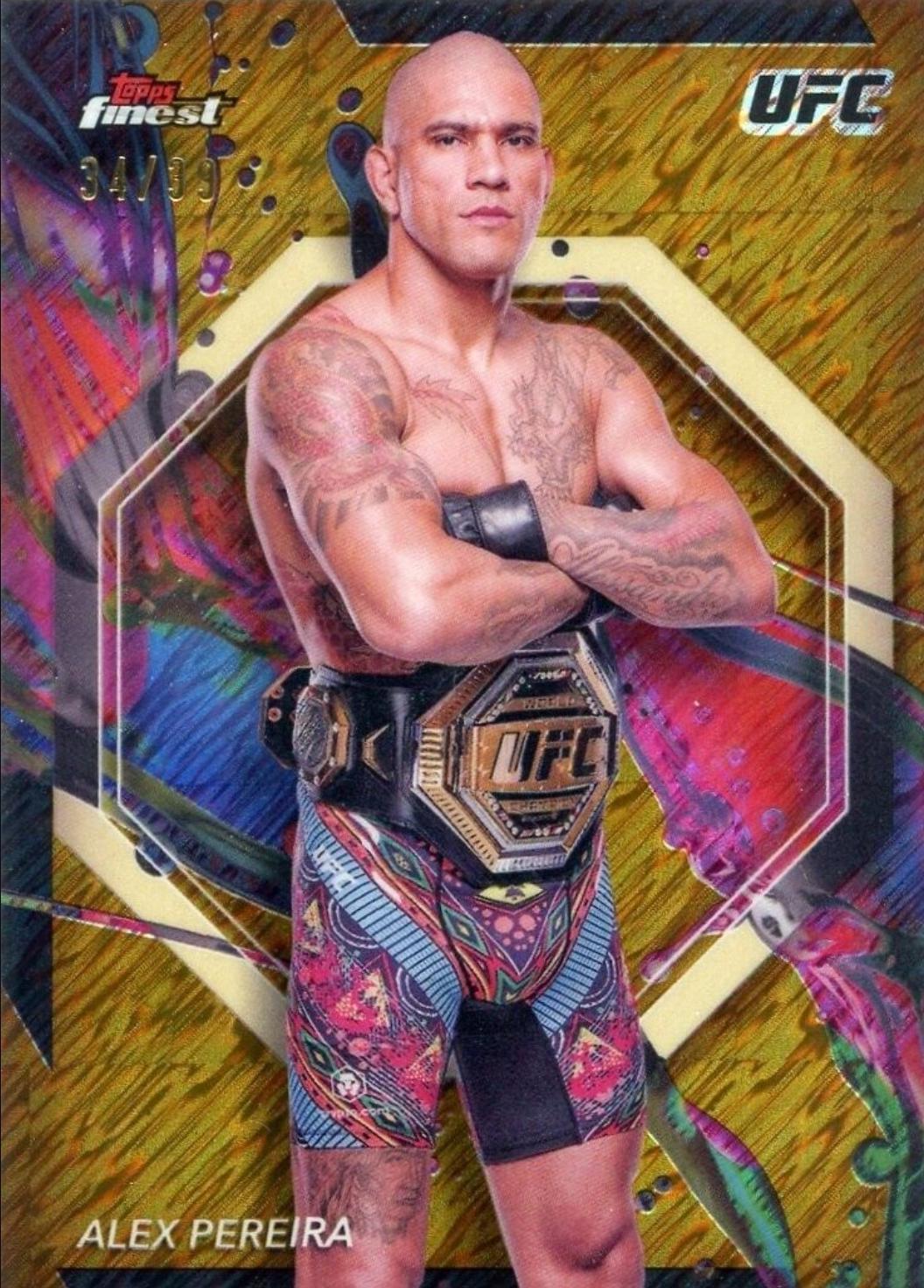 Alex Pereira 2024 Topps Finest UFC Base Common #12 Gold Shimmer Refractor